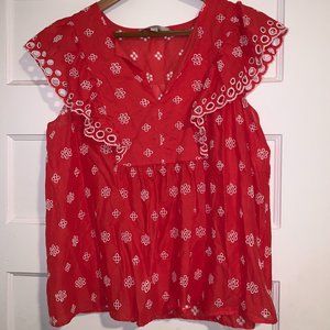 Loft Red Eyelet Top